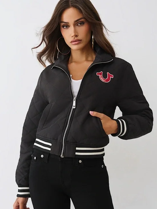 TRUE RELIGION Horseshoe Quilted Black Zip Up Bomber Jacket--NWT--M - Picture 1 of 16